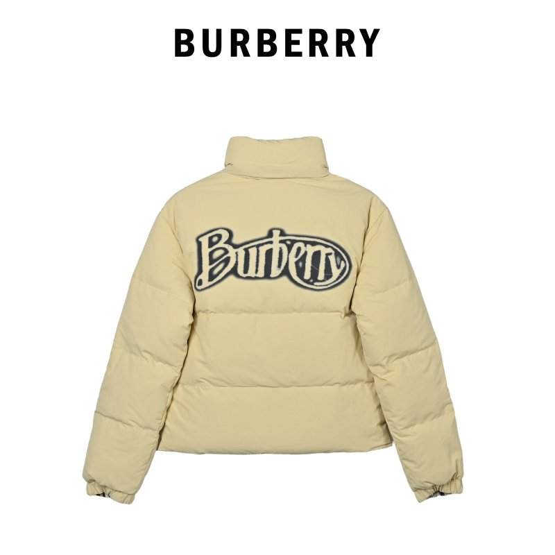 Burberry Checked Puffer Down Jacket - Cream & Black view