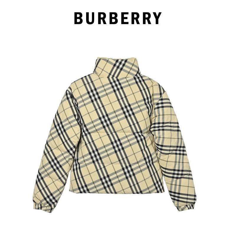 Burberry Checked Puffer Down Jacket - Cream & Black view