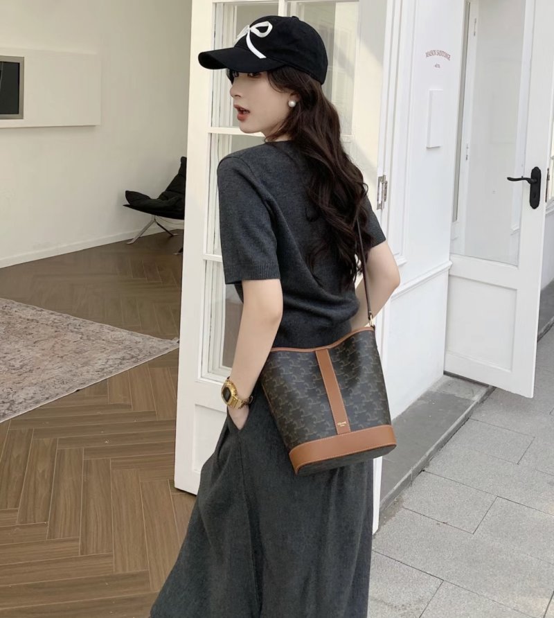 Celine Triomphe Bucket Bag Brown