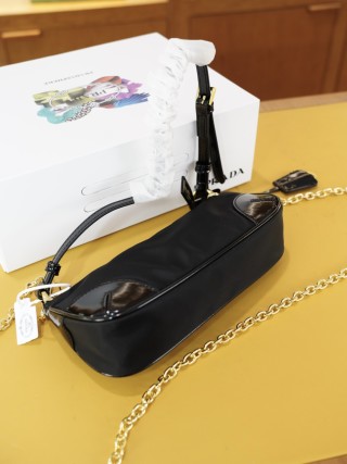 Prada Black Nylon Shoulder Bag with Gold Chain Strap view 8