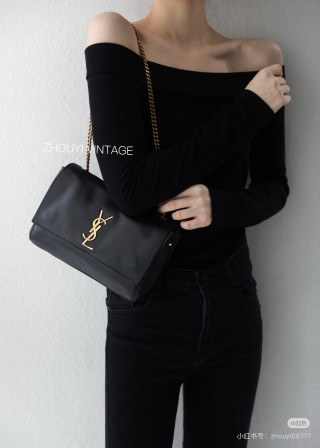 YSL Kate Black Leather Chain Shoulder Bag