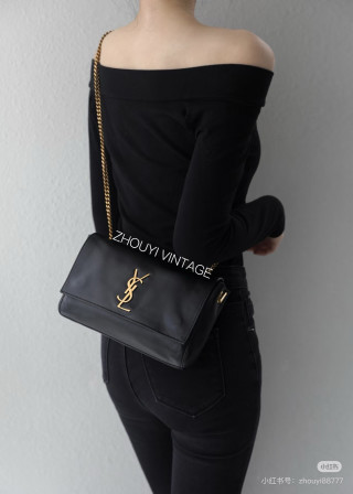 YSL Kate Black Leather Chain Shoulder Bag view 3