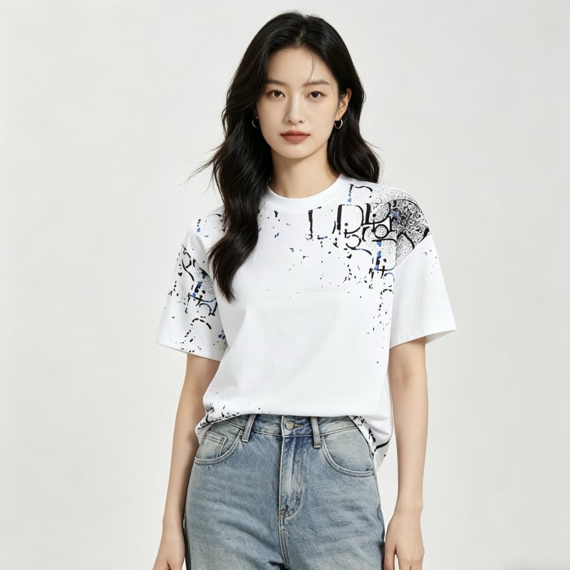 Dior White Splatter Logo Short-Sleeve T-Shirt