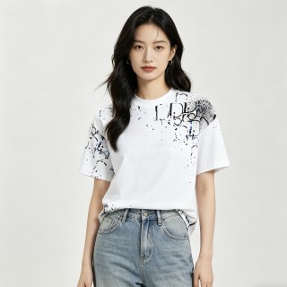 Dior White Splatter Logo Short-Sleeve T-Shirt