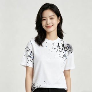 Dior White Splatter Logo Short-Sleeve T-Shirt view 3