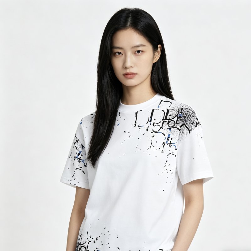 Dior White Splatter Logo Short-Sleeve T-Shirt view