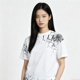 Dior White Splatter Logo Short-Sleeve T-Shirt view 6