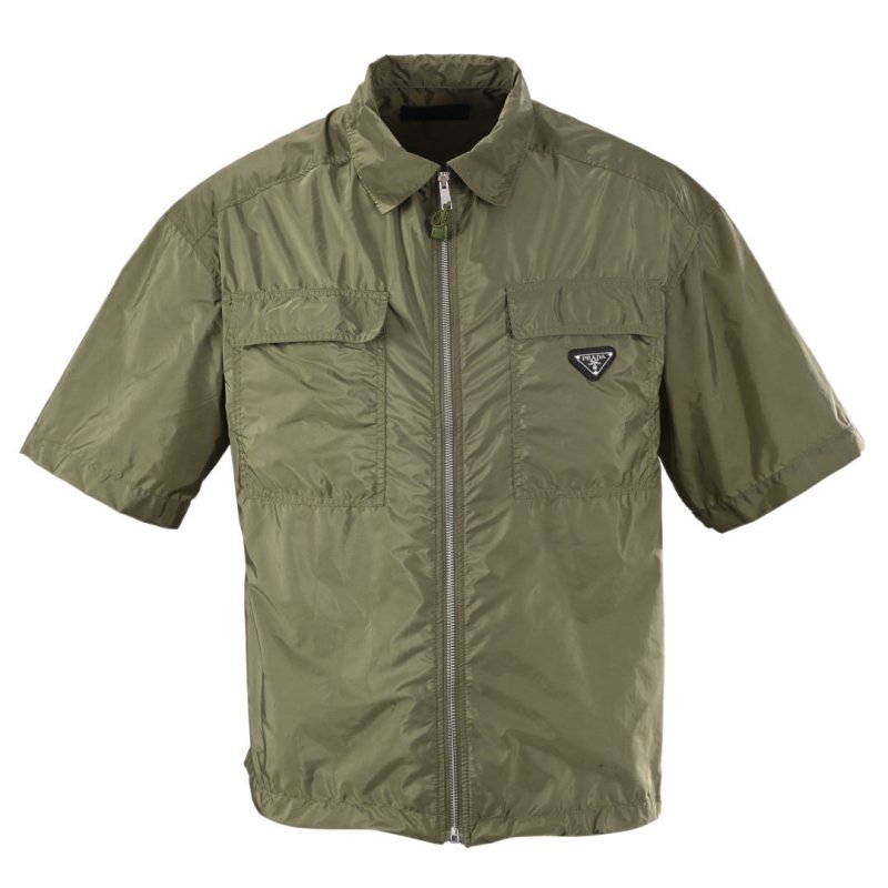 Prada Technical Nylon Short-Sleeve Shirt Jacket Sage Green view