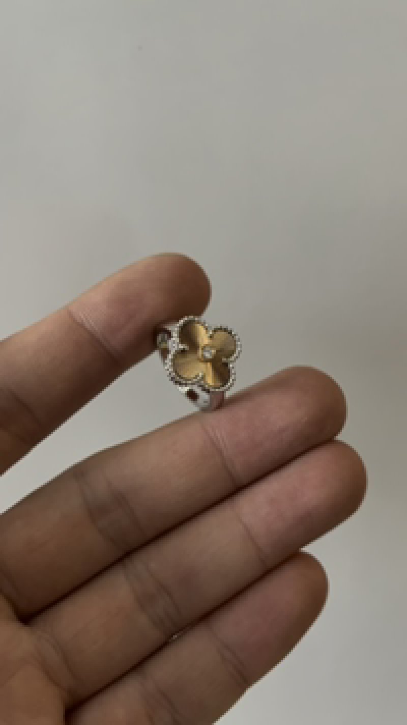 Gold Clover Leaf Crystal Statement Ring