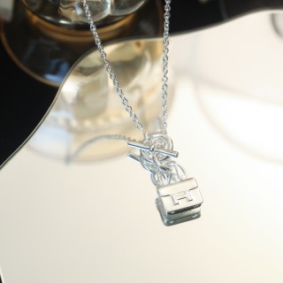 Hermes Constance Bag Charm Toggle Necklace Silver view 3