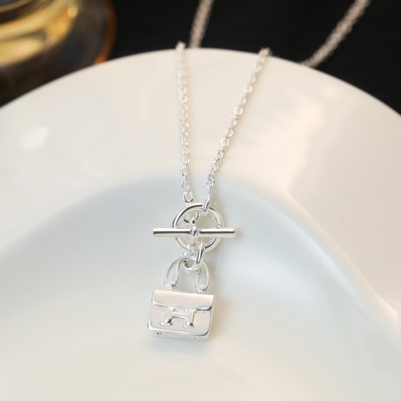 Hermes Constance Bag Charm Toggle Necklace Silver view