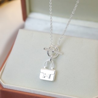 Hermes Constance Bag Charm Toggle Necklace Silver view 5