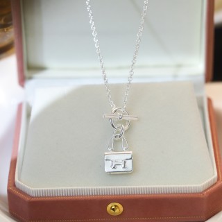 Hermes Constance Bag Charm Toggle Necklace Silver view 6
