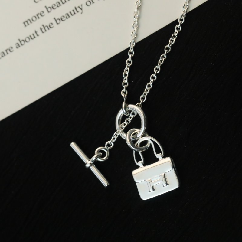 Hermes Constance Bag Charm Toggle Necklace Silver view