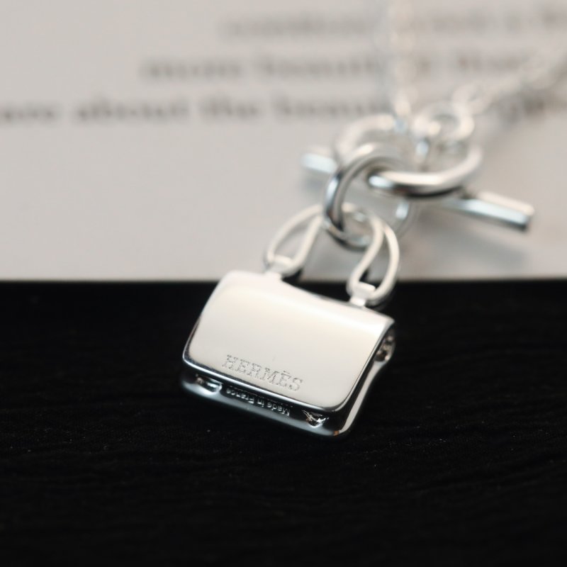 Hermes Constance Bag Charm Toggle Necklace Silver view