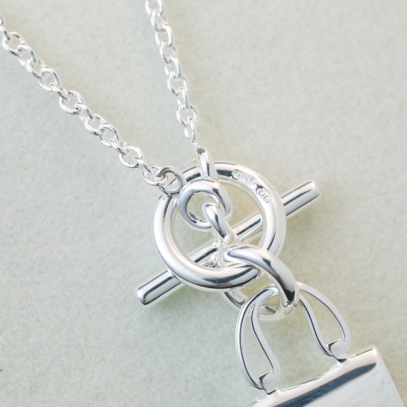 Hermes Constance Bag Charm Toggle Necklace Silver view