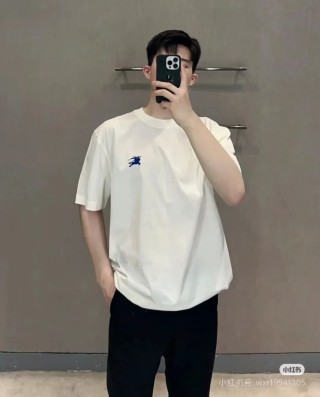 Burberry White T-Shirt with Blue EKD Logo view 3