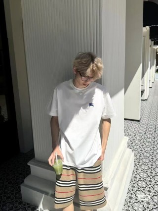 Burberry White T-Shirt with Blue EKD Logo view 4