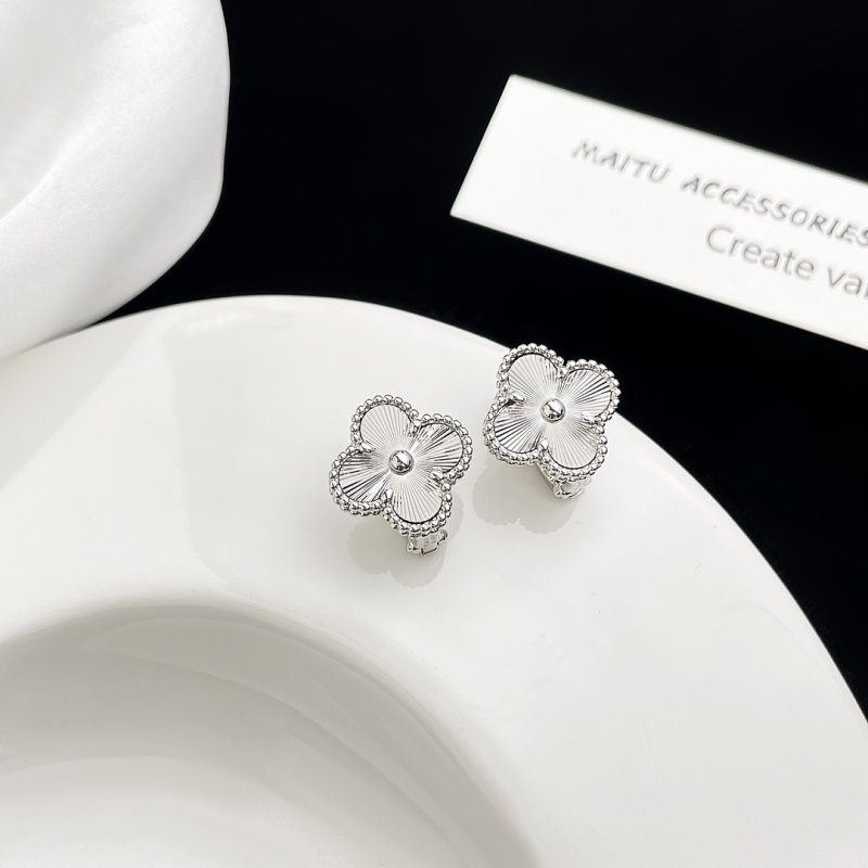 Van Cleef & Arpels Alhambra Four-Leaf Clover Stud Earrings Silver