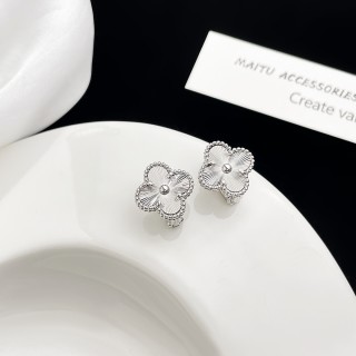 Van Cleef & Arpels Alhambra Four-Leaf Clover Stud Earrings Silver