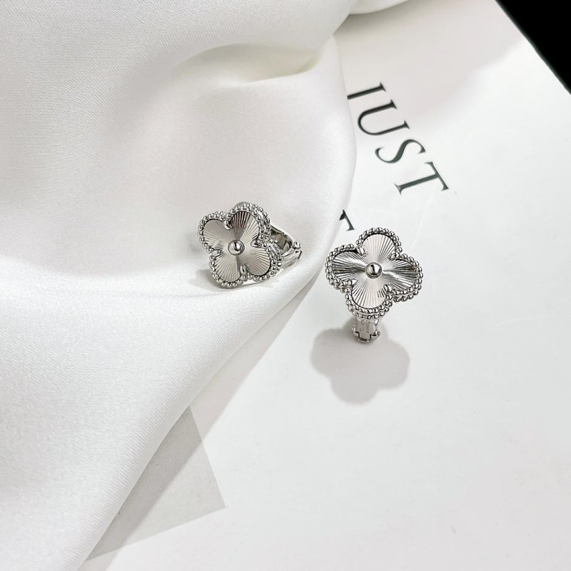 Van Cleef & Arpels Alhambra Four-Leaf Clover Stud Earrings Silver view