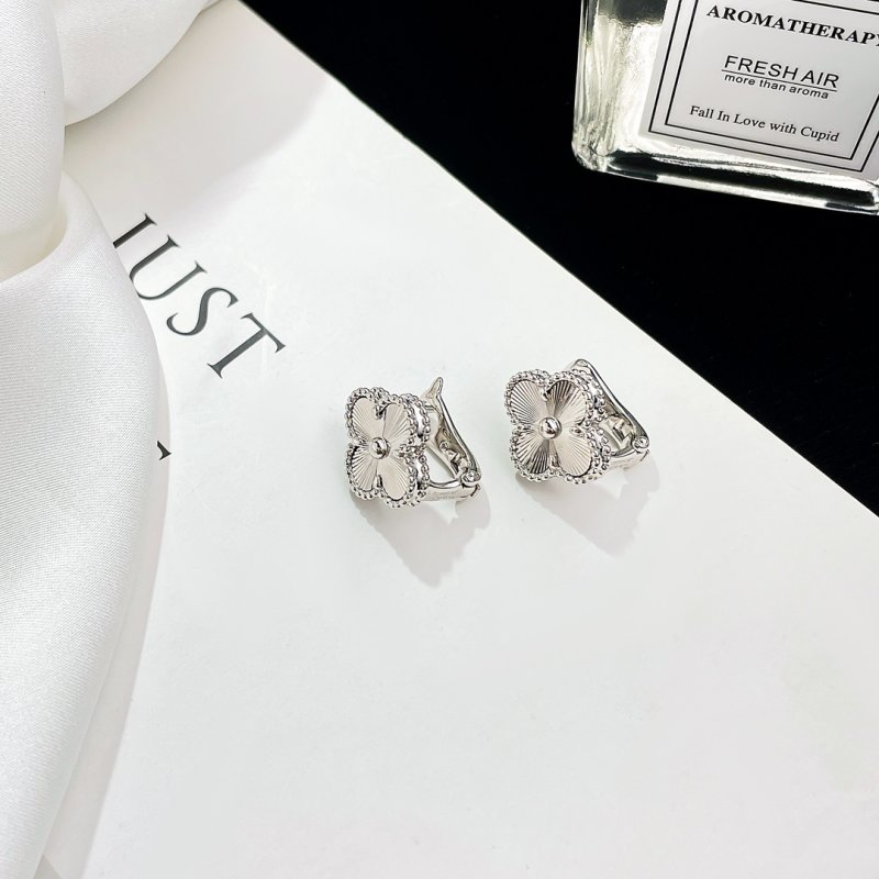 Van Cleef & Arpels Alhambra Four-Leaf Clover Stud Earrings Silver view