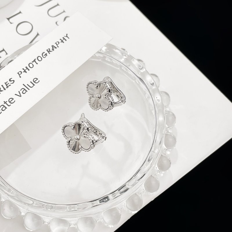 Van Cleef & Arpels Alhambra Four-Leaf Clover Stud Earrings Silver view