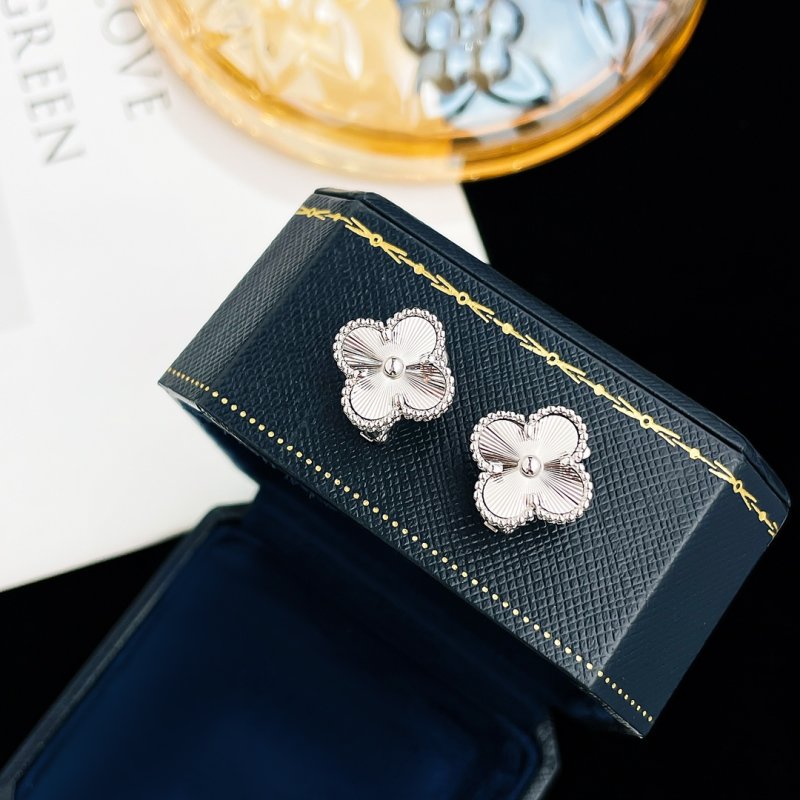Van Cleef & Arpels Alhambra Four-Leaf Clover Stud Earrings Silver view
