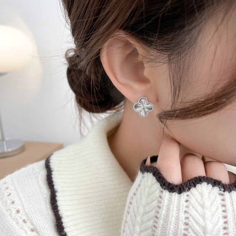 Van Cleef & Arpels Alhambra Four-Leaf Clover Stud Earrings Silver view