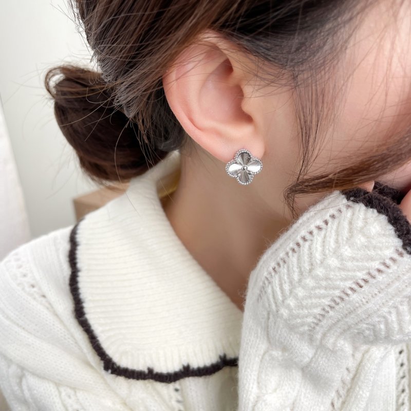 Van Cleef & Arpels Alhambra Four-Leaf Clover Stud Earrings Silver view