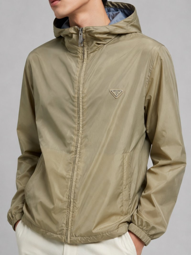 Prada Nylon Hooded Windbreaker Jacket Beige