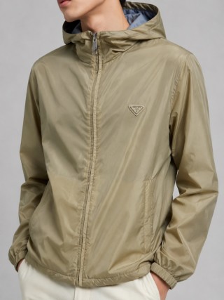 Prada Nylon Hooded Windbreaker Jacket Beige