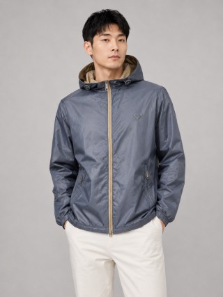 Prada Nylon Hooded Windbreaker Jacket Beige view 11