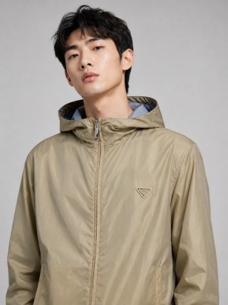 Prada Nylon Hooded Windbreaker Jacket Beige view 2