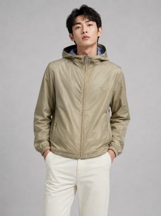 Prada Nylon Hooded Windbreaker Jacket Beige view 3