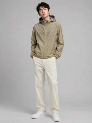 Prada Nylon Hooded Windbreaker Jacket Beige view 4