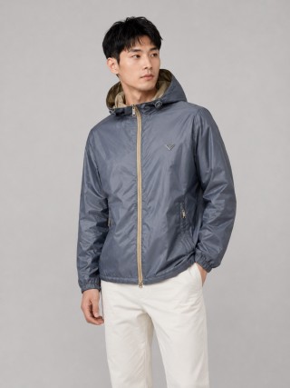Prada Nylon Hooded Windbreaker Jacket Beige view 7