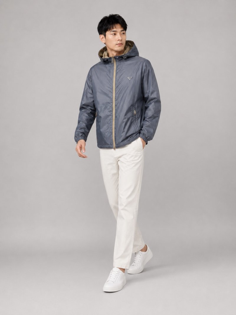 Prada Nylon Hooded Windbreaker Jacket Beige view