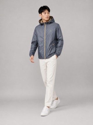 Prada Nylon Hooded Windbreaker Jacket Beige view 8