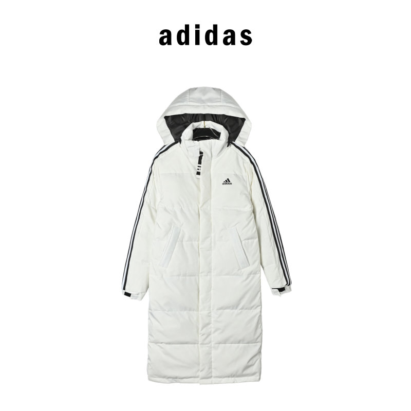 Adidas White Long Puffer Down Jacket with Red Stripe view