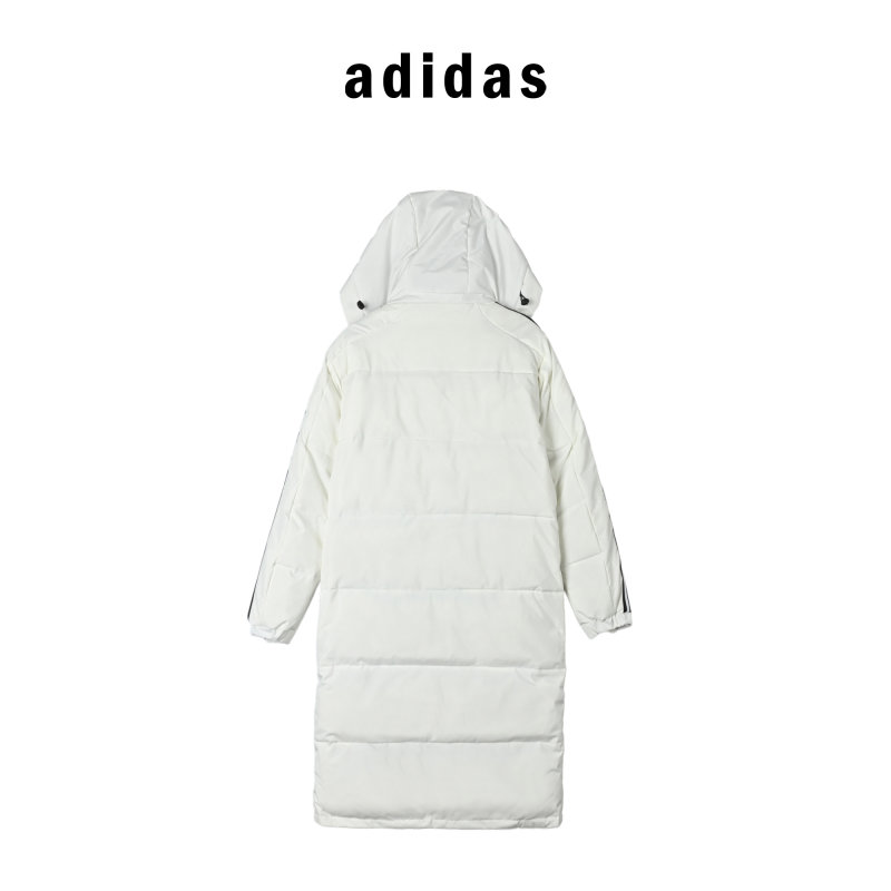 Adidas White Long Puffer Down Jacket with Red Stripe view