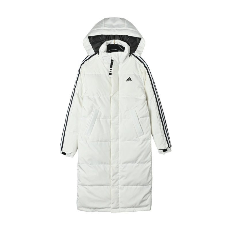 Adidas White Long Puffer Down Jacket with Red Stripe view