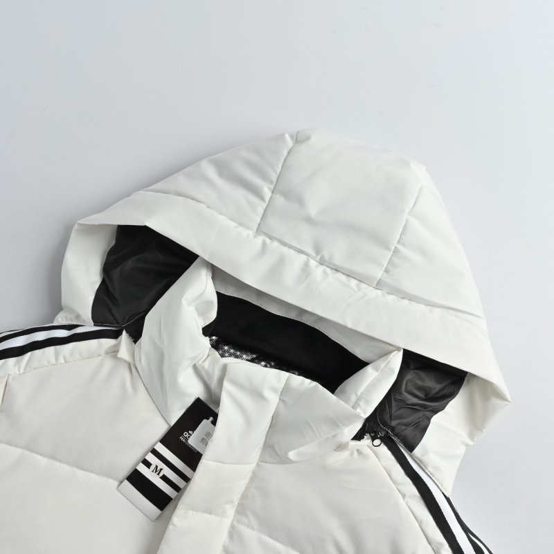 Adidas White Long Puffer Down Jacket with Red Stripe view