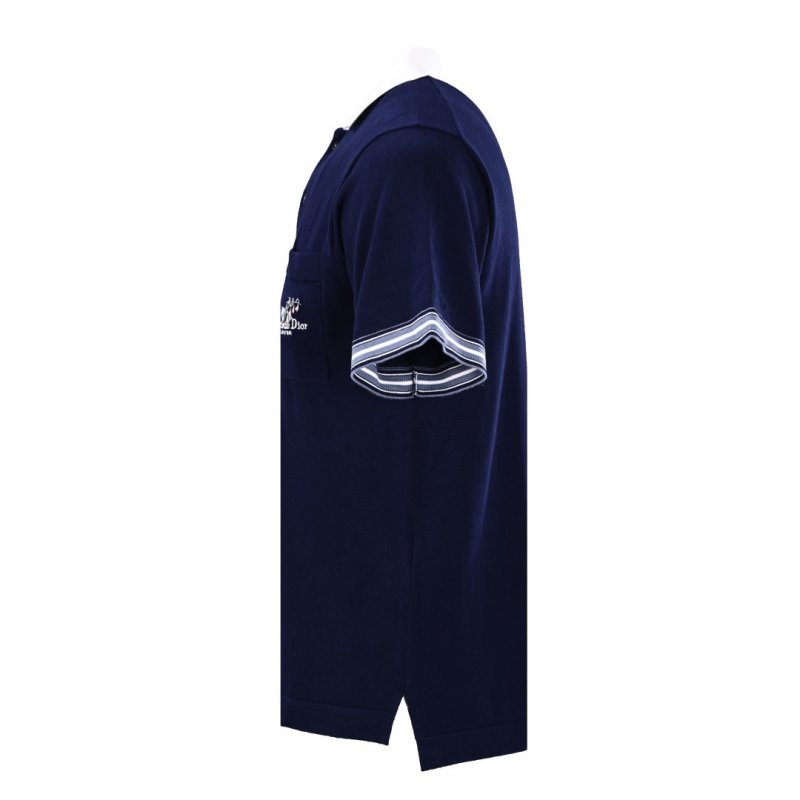 Navy Blue Polo Collar Short Sleeve T-Shirt with White Trim view
