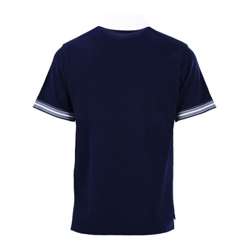 Navy Blue Polo Collar Short Sleeve T-Shirt with White Trim view