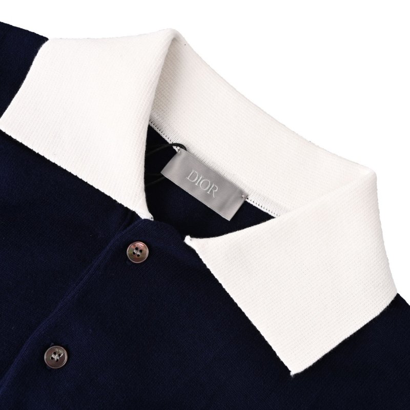 Navy Blue Polo Collar Short Sleeve T-Shirt with White Trim view