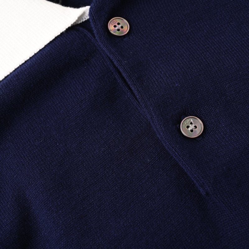 Navy Blue Polo Collar Short Sleeve T-Shirt with White Trim view
