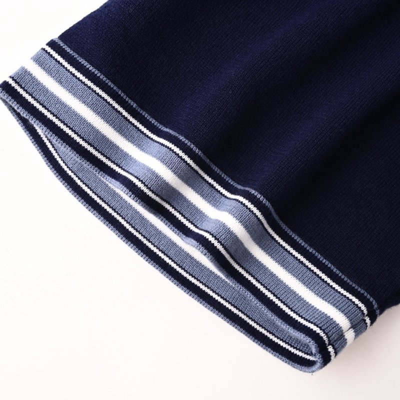 Navy Blue Polo Collar Short Sleeve T-Shirt with White Trim view