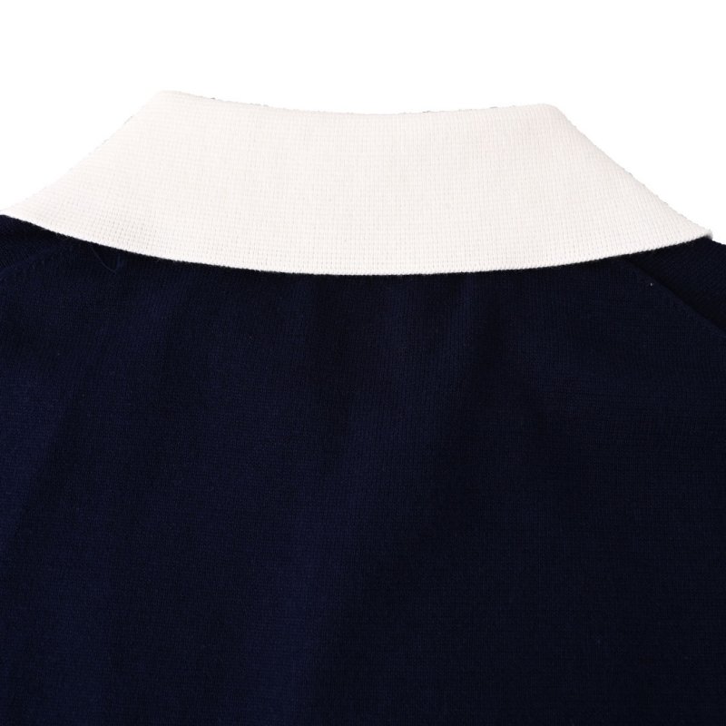Navy Blue Polo Collar Short Sleeve T-Shirt with White Trim view