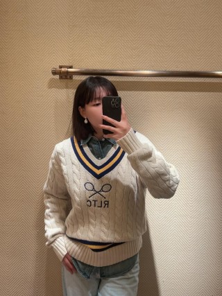 Cream Tennis V-Neck Sweater with Navy & Gold Stripes view 6